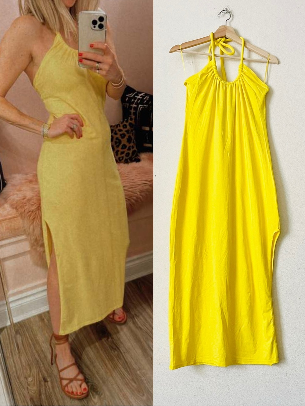 Proenza Schouler MEDIUM yellow halterneck slit hem midi dress